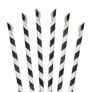 7.75" Paper Spoon Straw, Black Stripe - $0.08/pcs