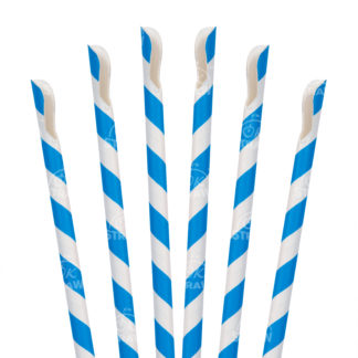 7.75" Paper Spoon Straw, Blue Stripe - $0.08/pcs