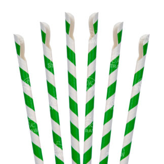 7.75" Paper Spoon Straw, Green Stripe - $0.08/pcs