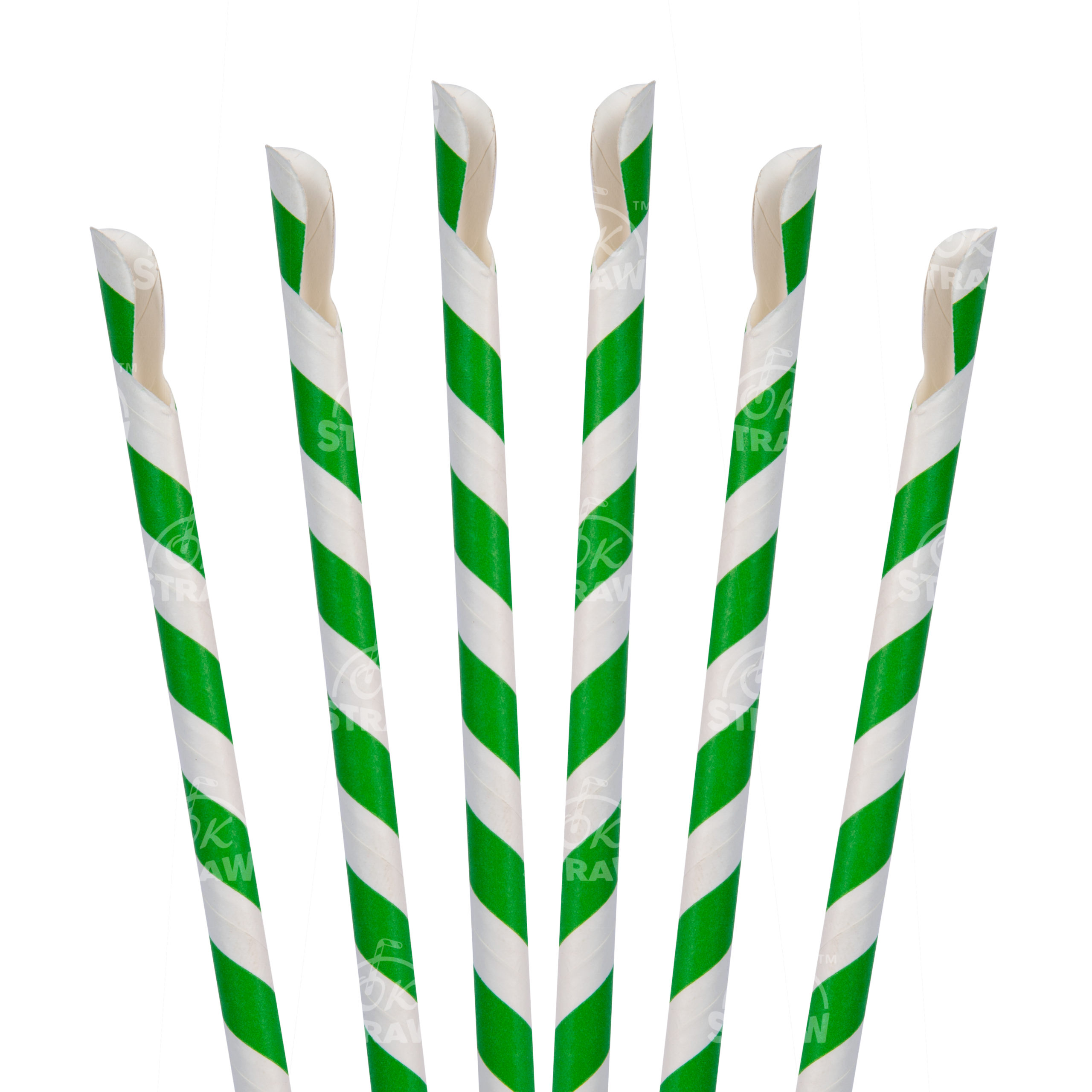 7.75" Paper Spoon Straw, Green Stripe - $0.08/pcs